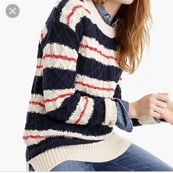 NWT MSRP $120 J. Crew Stripe Cable Knit Sweater Women's Size Small - Picture 3 of 9